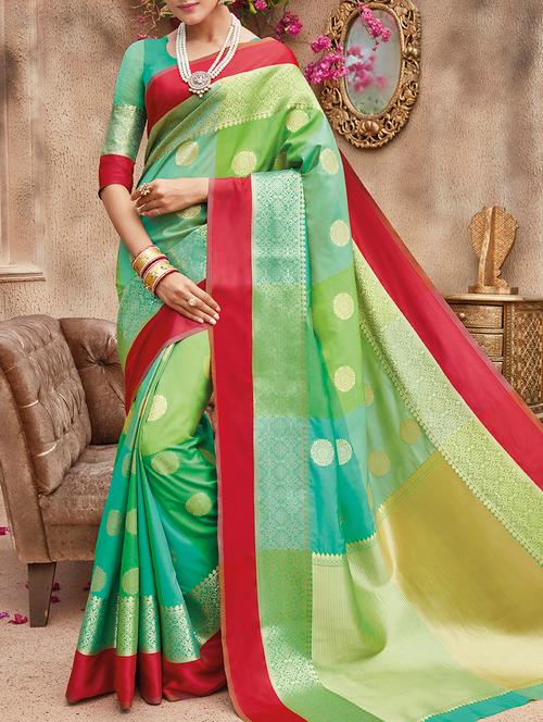 contrast bordered zari banarasi saree - 15246041 - Very Small Image - 1