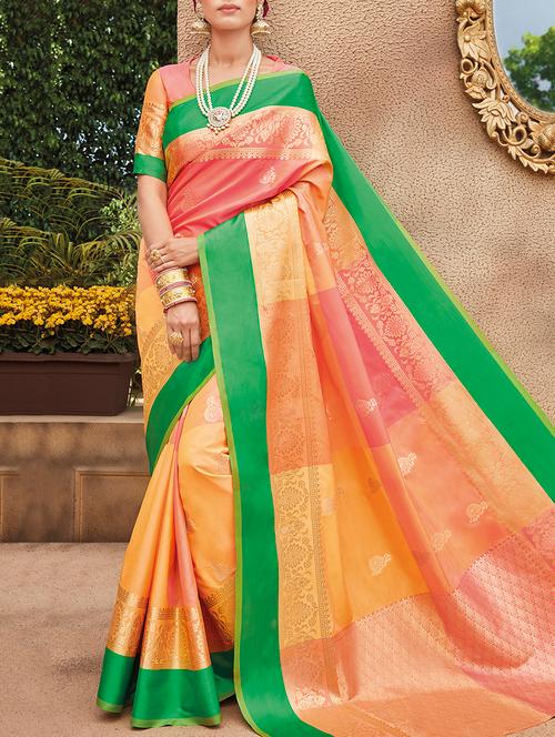 contrast bordered zari banarasi saree - 15246043 - Very Small Image - 1