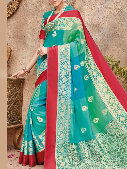 contrast bordered banarasi saree - 15246046 - Very Small Image - 1