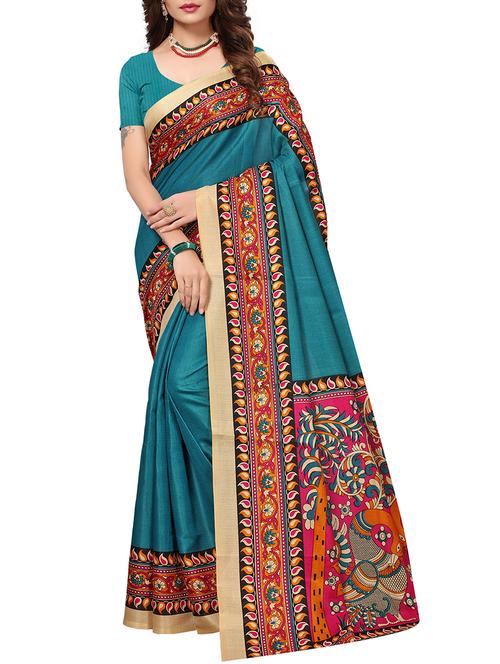 turquoise bordered saree with blouse - 15249542 - Very Small Image - 1