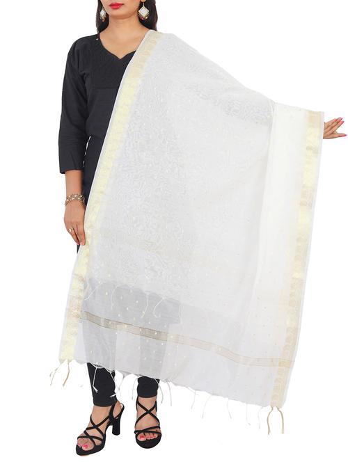 white chanderi dupatta - 15249563 - Very Small Image - 1