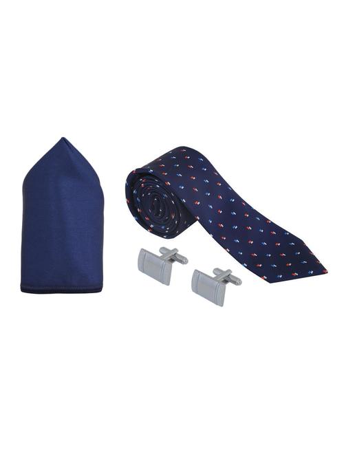 navy micro fibre & satin tie , pocket square and cufflinks - 15254013 - Very Small Image - 1