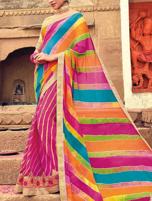 pink leheriya saree with blouse - 15256368 - Very Small Image - 1