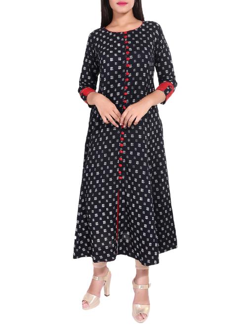 black cotton flared kurta - 15256416 - Very Small Image - 1