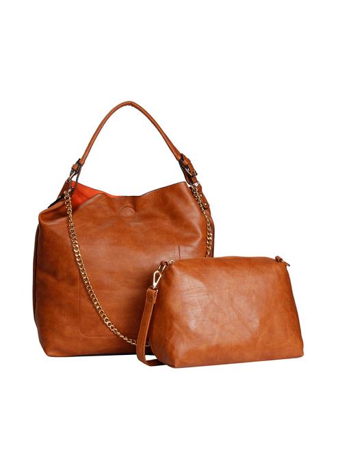 tan leatherette (pu) combo handbag - 15258275 - Very Small Image - 1