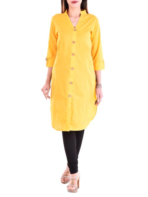 yellow cotton straight solid kurta - 15258828 - Very Small Image - 1