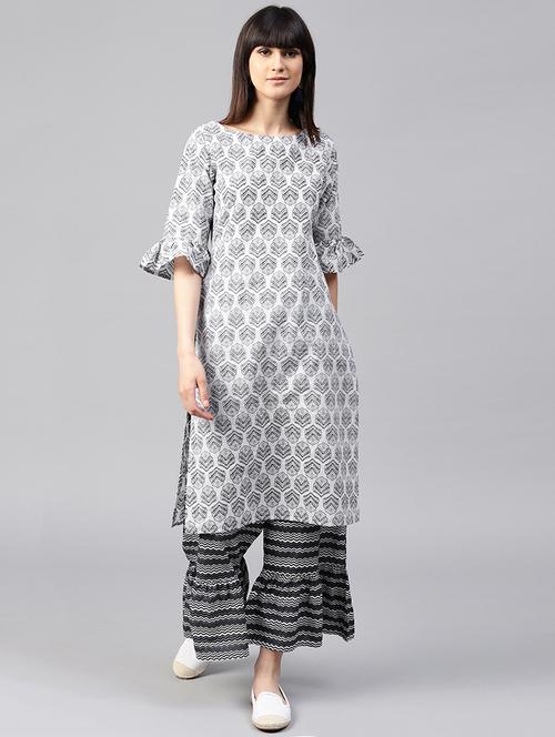 white cotton kurta palazzo set - 15259887 - Very Small Image - 1