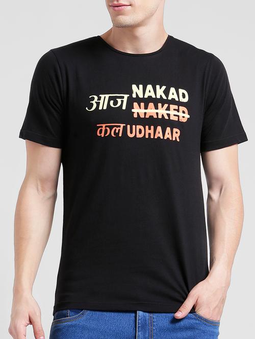 black cotton chest print t-shirt - 15260091 - Very Small Image - 1