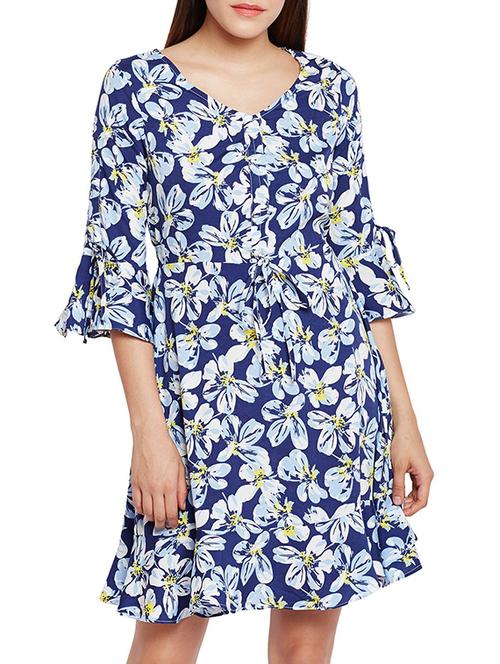 navy blue printed a-line dress - 15260715 - Very Small Image - 1