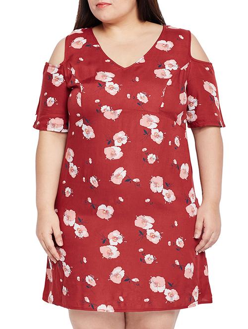 maroon floral viscose plus dress - 15260727 - Very Small Image - 1