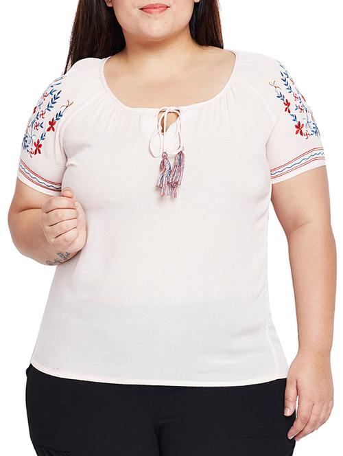 tie up neck embroidered plus top - 15260829 - Very Small Image - 1