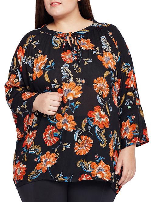 tie up neck floral plus top - 15260836 - Very Small Image - 1