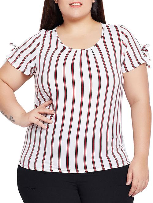 side tie up sleeved striped plus top - 15260855 - Very Small Image - 1