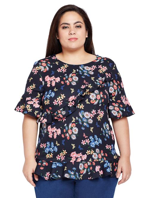 navy printed plus top - 15260865 - Very Small Image - 1
