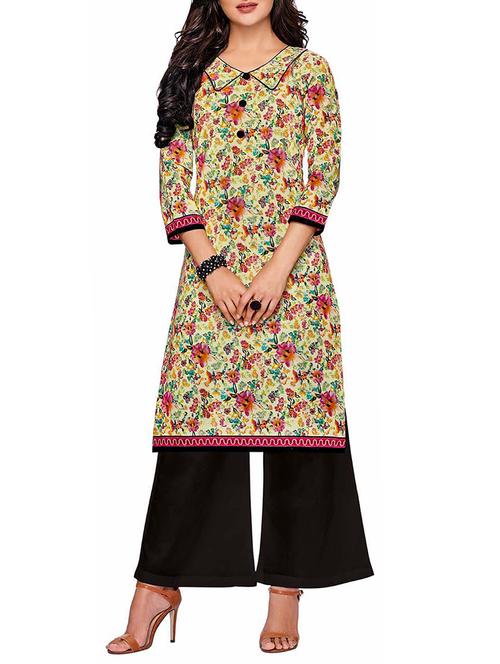 beige cotton straight kurta - 15261725 - Very Small Image - 1