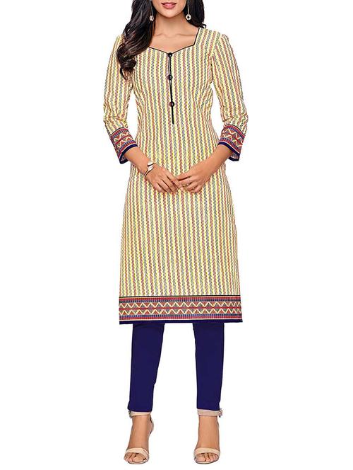 beige cotton straight kurta - 15261733 - Very Small Image - 1