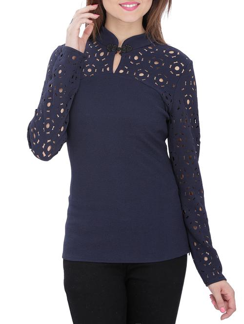 cut work detail frog closure neck top - 15262245 - Very Small Image - 1