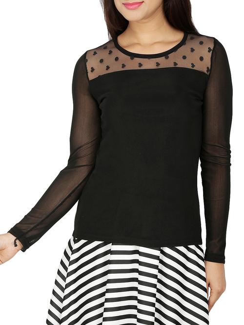 dot mesh yoke sheer sleeved top - 15262273 - Very Small Image - 1