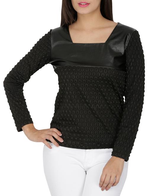 leatherette paneled dobby top - 15262335 - Very Small Image - 1