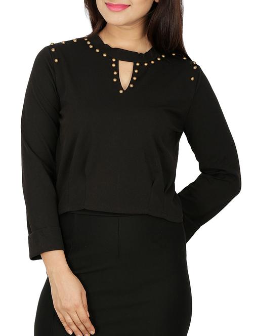 embellished choker neck crop top - 15262348 - Very Small Image - 1