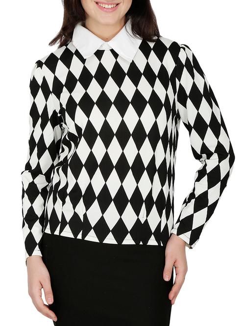 diamond print shirt collar top - 15263443 - Very Small Image - 1