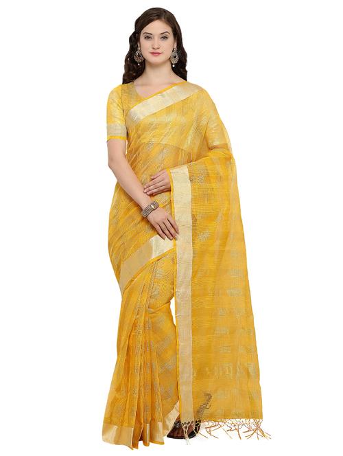 yellow cotton kota doria saree with blouse - 15263533 - Very Small Image - 1