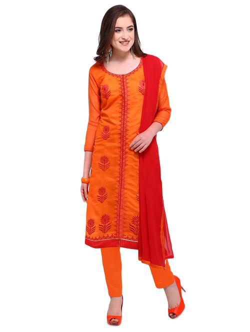 orange embroidered unstitched churidaar suit - 15263535 - Very Small Image - 1