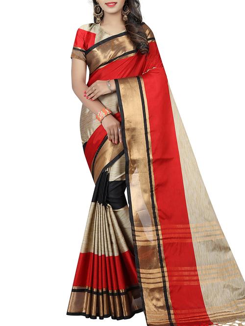 stripes cotton woven saree with blouse - 15264686 - Very Small Image - 1