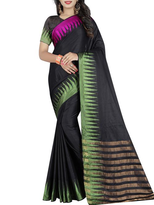 black cotton bordered saree with blouse - 15264713 - Very Small Image - 1