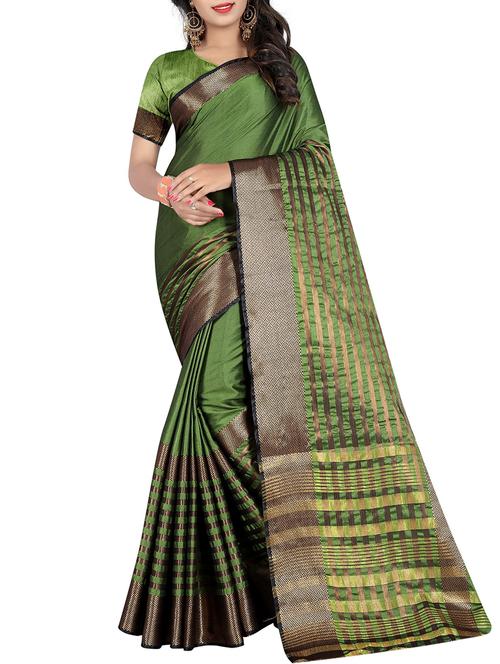 mehandi cotton woven saree with blouse - 15264723 - Very Small Image - 1