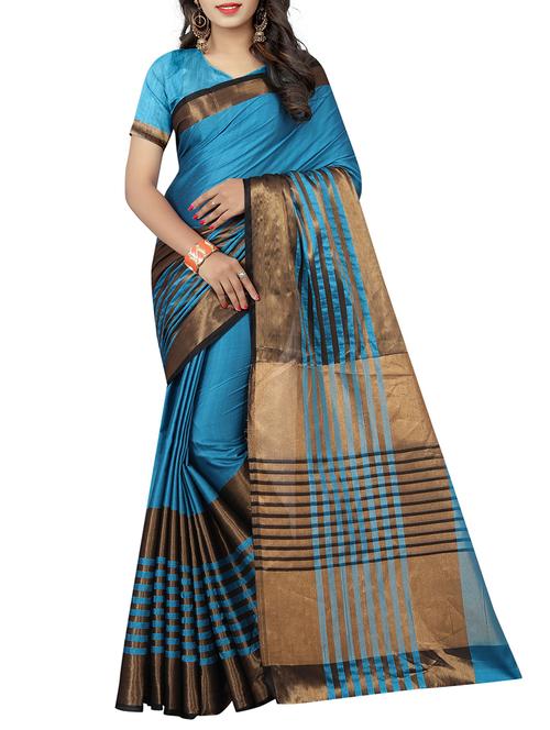 sky blue cotton woven saree with blouse - 15264728 - Very Small Image - 1