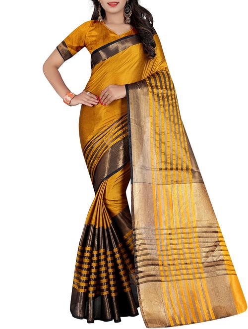 mustard cotton woven saree with blouse - 15264731 - Very Small Image - 1