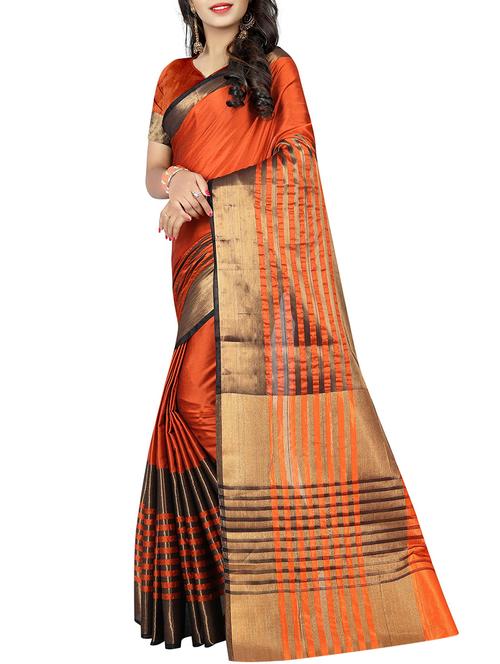orange cotton woven saree with blouse - 15264733 - Very Small Image - 1