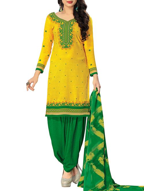 yellow synthetic unstitched salwar suit - 15264773 - Very Small Image - 1