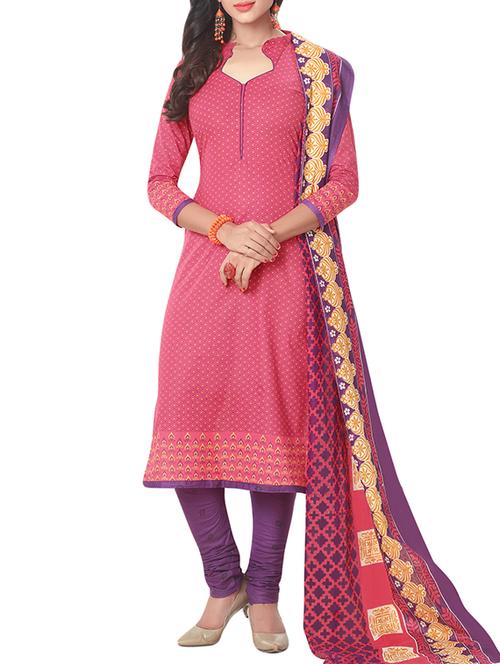 pink cotton unstitched churidaar suit - 15264774 - Very Small Image - 1