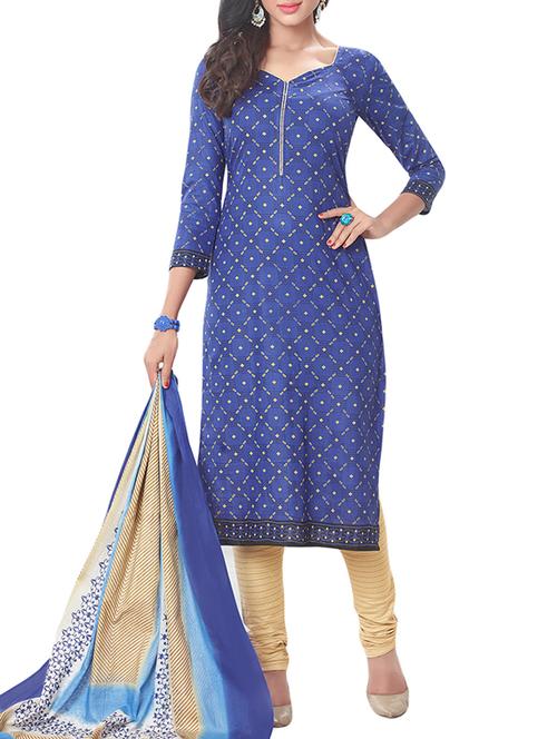 blue cotton unstitched churidaar suit - 15264779 - Very Small Image - 1