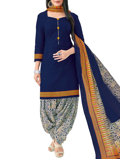 blue cotton unstitched churidaar suit - 15264784 - Very Small Image - 1