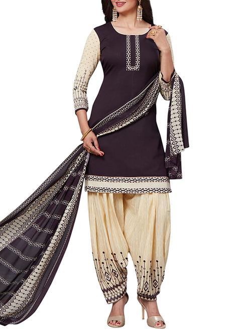 brown synthetic unstitched salwar suit - 15264807 - Very Small Image - 1