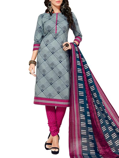 grey cotton unstitched churidaar suit - 15264811 - Very Small Image - 1