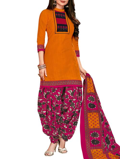 orange cotton unstitched salwar suit - 15264814 - Very Small Image - 1