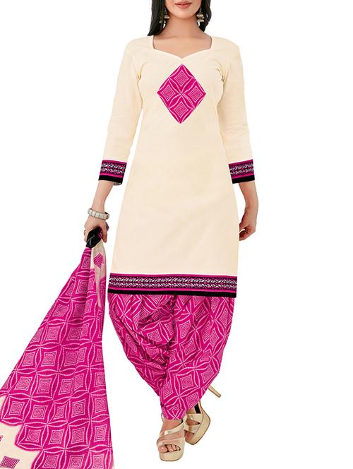cream cotton unstitched salwar suit - 15264818 - Very Small Image - 1