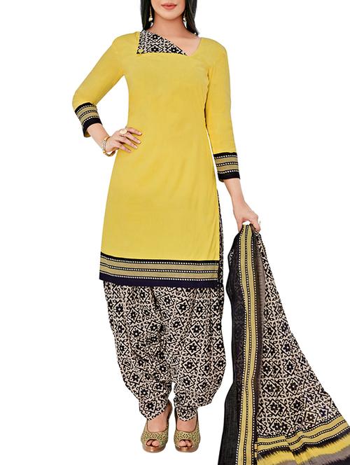 yellow cotton unstitched salwar suit - 15264820 - Very Small Image - 1