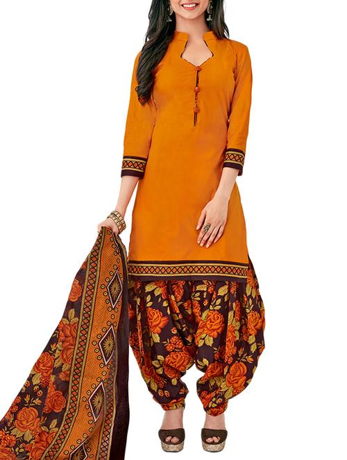 orange cotton unstitched salwar suit - 15264827 - Very Small Image - 1