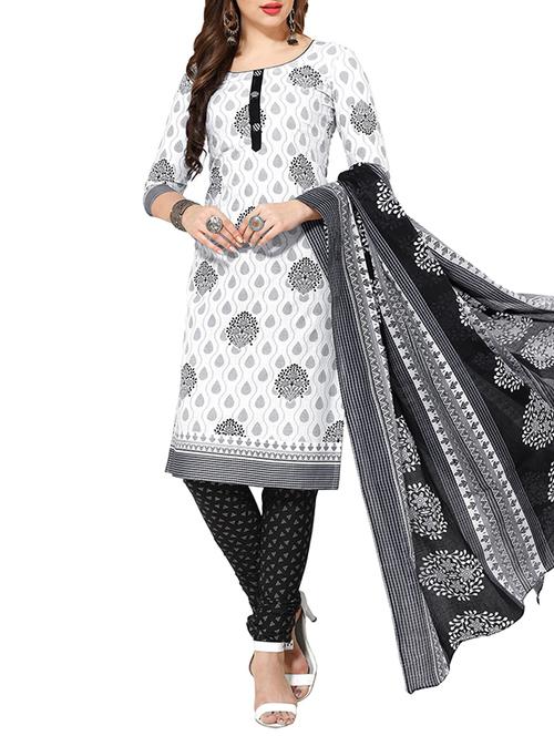 white cotton unstitched churidaar suit - 15264831 - Very Small Image - 1