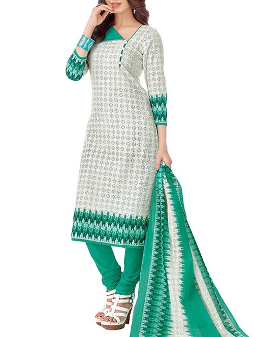 white cotton unstitched churidaar suit - 15264840 - Very Small Image - 1
