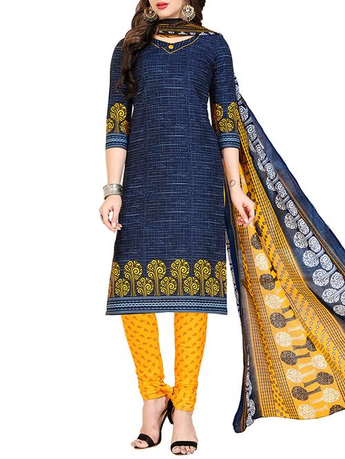 blue cotton unstitched churidaar suit - 15264843 - Very Small Image - 1