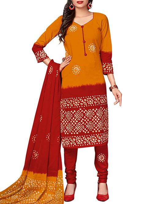 orange cotton unstitched churidaar suit - 15264844 - Very Small Image - 1