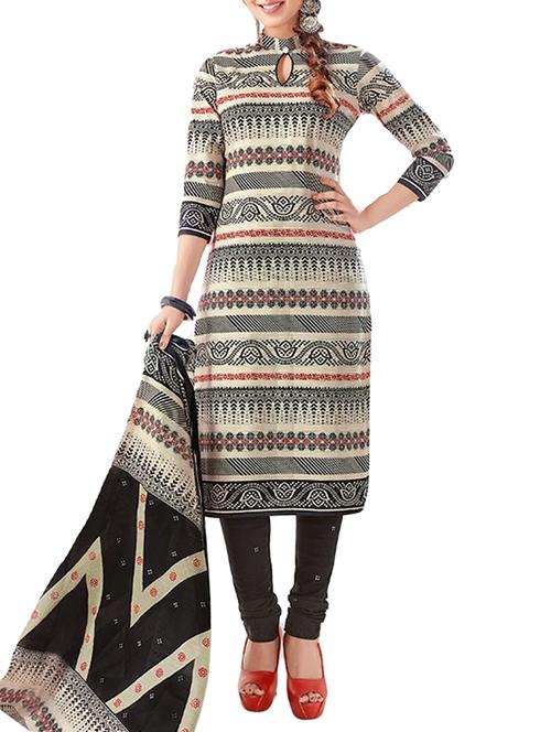 black cotton unstitched churidaar suit - 15264861 - Very Small Image - 1
