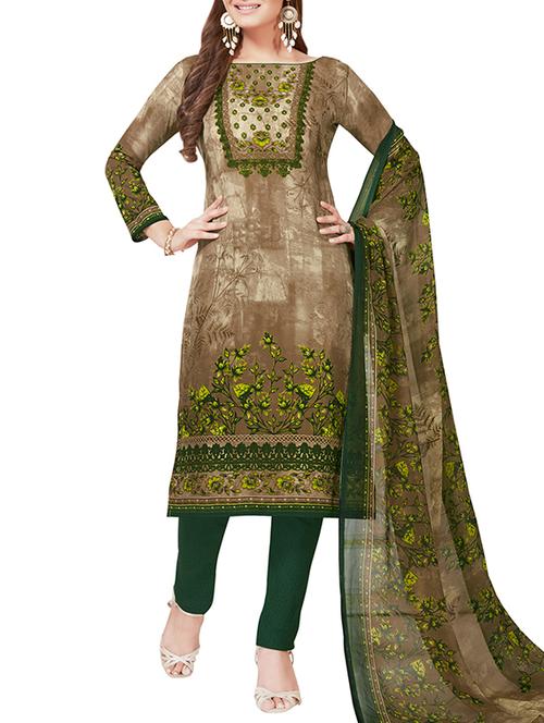 brown synthetic unstitched churidaar suit - 15264862 - Very Small Image - 1