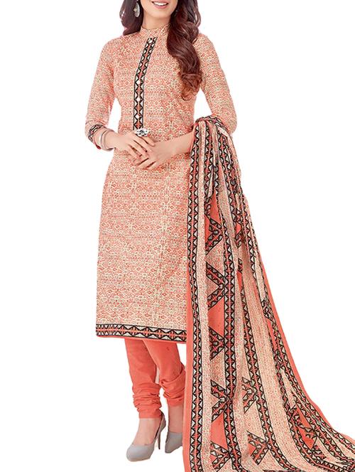 peach cotton unstitched churidaar suit - 15264878 - Very Small Image - 1